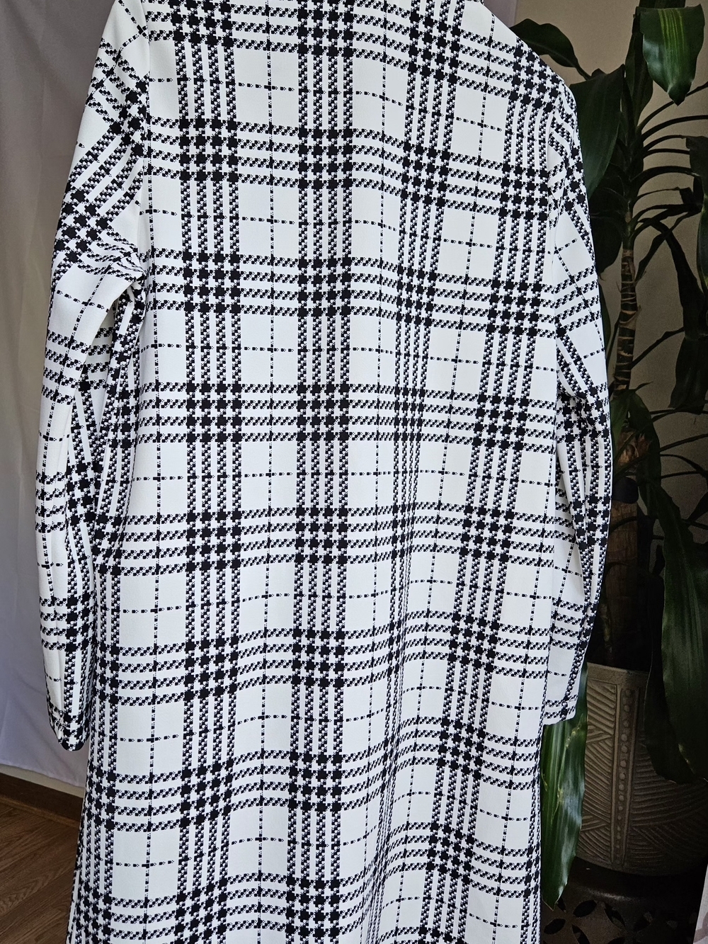 MELLODAY Black White Plaid Open Front Longline Jacket Coat - Picture 6 of 16